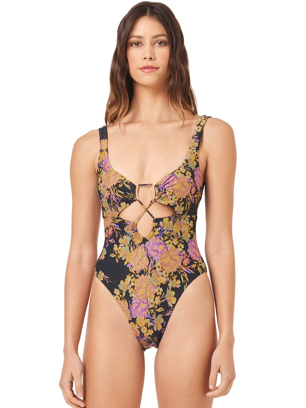 L* SPACE Byron Bay One-Piece Swimsuit black color and floral print size XS NWT